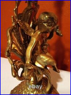 Vintage 4 Armed 5 Candle Holder Brass Bronze Cherub Candelabra Lamp 17 1/8 Tall