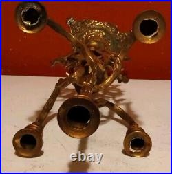 Vintage 4 Armed 5 Candle Holder Brass Bronze Cherub Candelabra Lamp 17 1/8 Tall