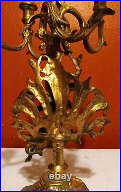 Vintage 4 Armed 5 Candle Holder Brass Bronze Cherub Candelabra Lamp 17 1/8 Tall