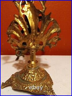 Vintage 4 Armed 5 Candle Holder Brass Bronze Cherub Candelabra Lamp 17 1/8 Tall