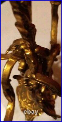 Vintage 4 Armed 5 Candle Holder Brass Bronze Cherub Candelabra Lamp 17 1/8 Tall