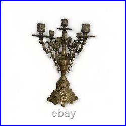 Vintage 5 Arms Brass Candelabra Candle Holder 15.75 Tall Intricate Design