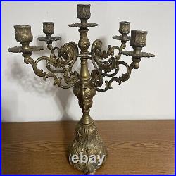 Vintage 5 Arms Brass Candelabra Candle Holder 15.75 Tall Intricate Design