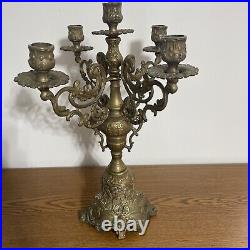 Vintage 5 Arms Brass Candelabra Candle Holder 15.75 Tall Intricate Design