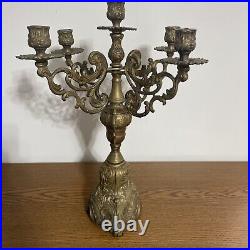 Vintage 5 Arms Brass Candelabra Candle Holder 15.75 Tall Intricate Design