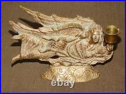 Vintage 7 1/2 Wide Pair Angels Brass Metal Table Top Candle Stick Holders