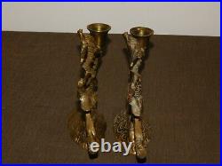 Vintage 7 1/2 Wide Pair Angels Brass Metal Table Top Candle Stick Holders