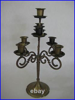 Vintage 7 Arms Solid Brass Candelabra Candle Holder, 13 3/4 Tall, 8 1/2 W