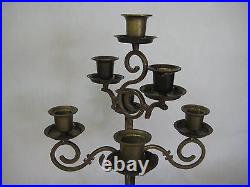 Vintage 7 Arms Solid Brass Candelabra Candle Holder, 13 3/4 Tall, 8 1/2 W