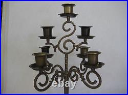 Vintage 7 Arms Solid Brass Candelabra Candle Holder, 13 3/4 Tall, 8 1/2 W