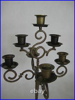 Vintage 7 Arms Solid Brass Candelabra Candle Holder, 13 3/4 Tall, 8 1/2 W