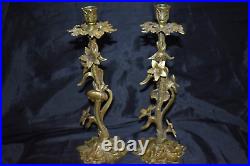 Vintage ARDALT Spain Ornate Brass Metal Flower Candlestick Candle Holder PAIR