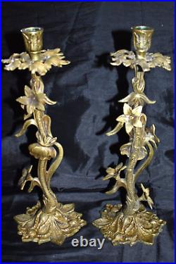 Vintage ARDALT Spain Ornate Brass Metal Flower Candlestick Candle Holder PAIR