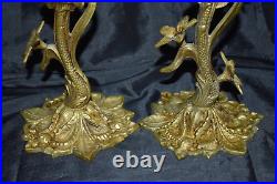 Vintage ARDALT Spain Ornate Brass Metal Flower Candlestick Candle Holder PAIR