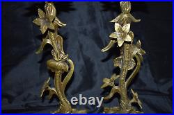 Vintage ARDALT Spain Ornate Brass Metal Flower Candlestick Candle Holder PAIR