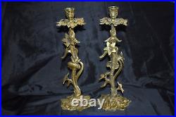 Vintage ARDALT Spain Ornate Brass Metal Flower Candlestick Candle Holder PAIR