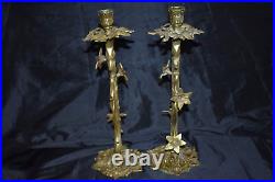 Vintage ARDALT Spain Ornate Brass Metal Flower Candlestick Candle Holder PAIR