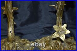 Vintage ARDALT Spain Ornate Brass Metal Flower Candlestick Candle Holder PAIR