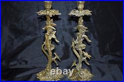 Vintage ARDALT Spain Ornate Brass Metal Flower Candlestick Candle Holder PAIR