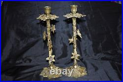 Vintage ARDALT Spain Ornate Brass Metal Flower Candlestick Candle Holder PAIR