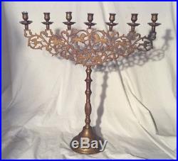 Vintage Antique Brass Bronze Candelabra Ornate 7 Candles Heavy Candle Church