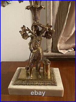 Vintage Antique Brass Girandole Candle Holder Candelabra Gladiator Warrior