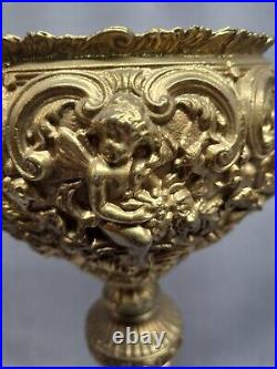 Vintage Antique Chalice Cherubs Candle Holder Brass Tall 17in SHIPS FREE