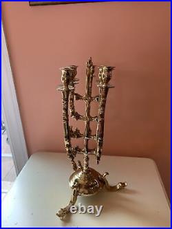 Vintage Antique Judaica Menorah Large Solid Brass 9 Branch Candle Holder 17x20
