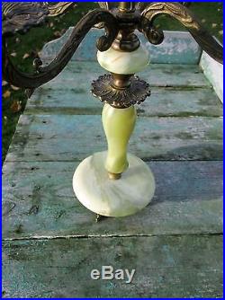 Vintage Antique L Brass Ornate 5 Arm Candle Holder Candelabra Marble Onyx Fish