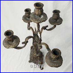 Vintage Antique Ornate Bronze Brass 5 Arm Candle Holder Candelabra ITALY
