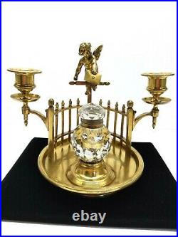 Vintage Art Deco nouveau brass cherub candle inkwell removable candle holders'