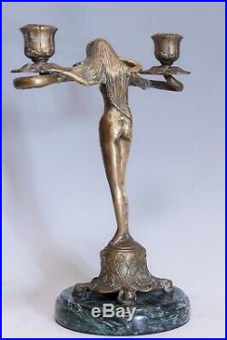 Vintage Art Nouveau Style Figural Woman Candle Holder, Solid Bronze/Brass