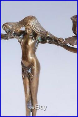 Vintage Art Nouveau Style Figural Woman Candle Holder, Solid Bronze/Brass