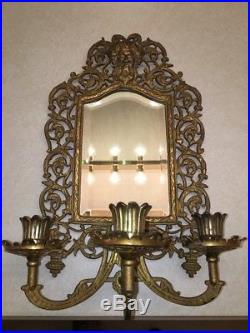 Vintage B&H Bradley Hubbard Brass Mirror & Candle Holder Sconce