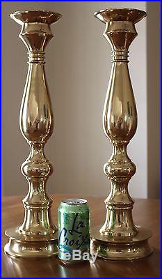 Vintage BRASS 20 CANDLESTICKS 2 candle holder TALL SET TWO Retro 1960's hollow
