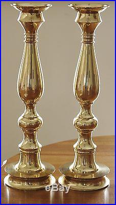 Vintage BRASS CANDLESTICKS 2 candle holder TALL 20 SET TWO Retro 1960's hollow