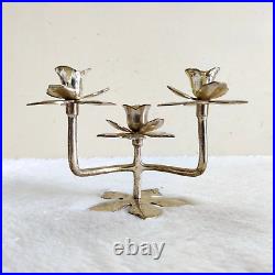 Vintage Beautiful Flower Shape Silver Polished Brass Candle Stand Decorative 207