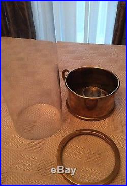 Vintage Blown Glass And Brass Footed Hurricane Finger Loop Rare Church Piece