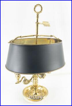Vintage Bouillotte Brass Table Candle Lamp with Brass Shade and Swans