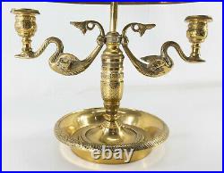 Vintage Bouillotte Brass Table Candle Lamp with Brass Shade and Swans
