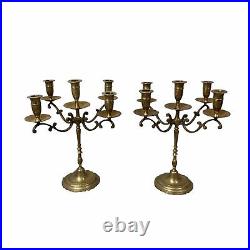 Vintage Brass 5 Candelabra Set Of 2 Made In India C8543 13.5 Tall