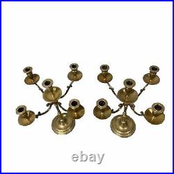 Vintage Brass 5 Candelabra Set Of 2 Made In India C8543 13.5 Tall