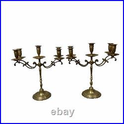 Vintage Brass 5 Candelabra Set Of 2 Made In India C8543 13.5 Tall