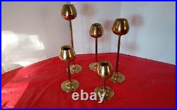 Vintage Brass 5 Graduated Tulip Candle Holders MCM Scandinavian Style Modern