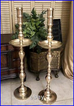 Vintage Brass Alter Candle Holders Solid Heavy Tall Pillar candlesticks a Pair