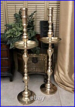 Vintage Brass Alter Candle Holders Solid Heavy Tall Pillar candlesticks a Pair