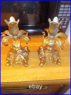 Vintage Brass And Crystal Prism Candle Stick Holders