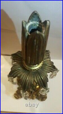 Vintage Brass And Crystal Prisms Cherub Candle Holder 15.5 Tall