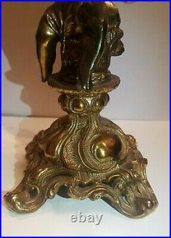 Vintage Brass And Crystal Prisms Cherub Candle Holder 15.5 Tall