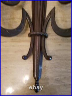 Vintage Brass Art Deco Style Wall Sconee Candle Holder Bronze 18.5 tall. 2candle